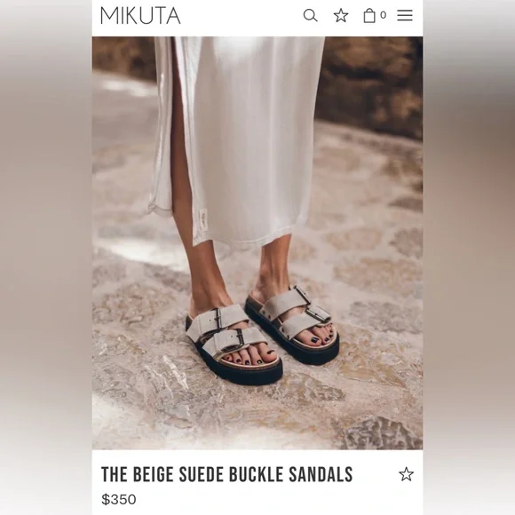 Mikuta Beige Suede Buckle Sandals